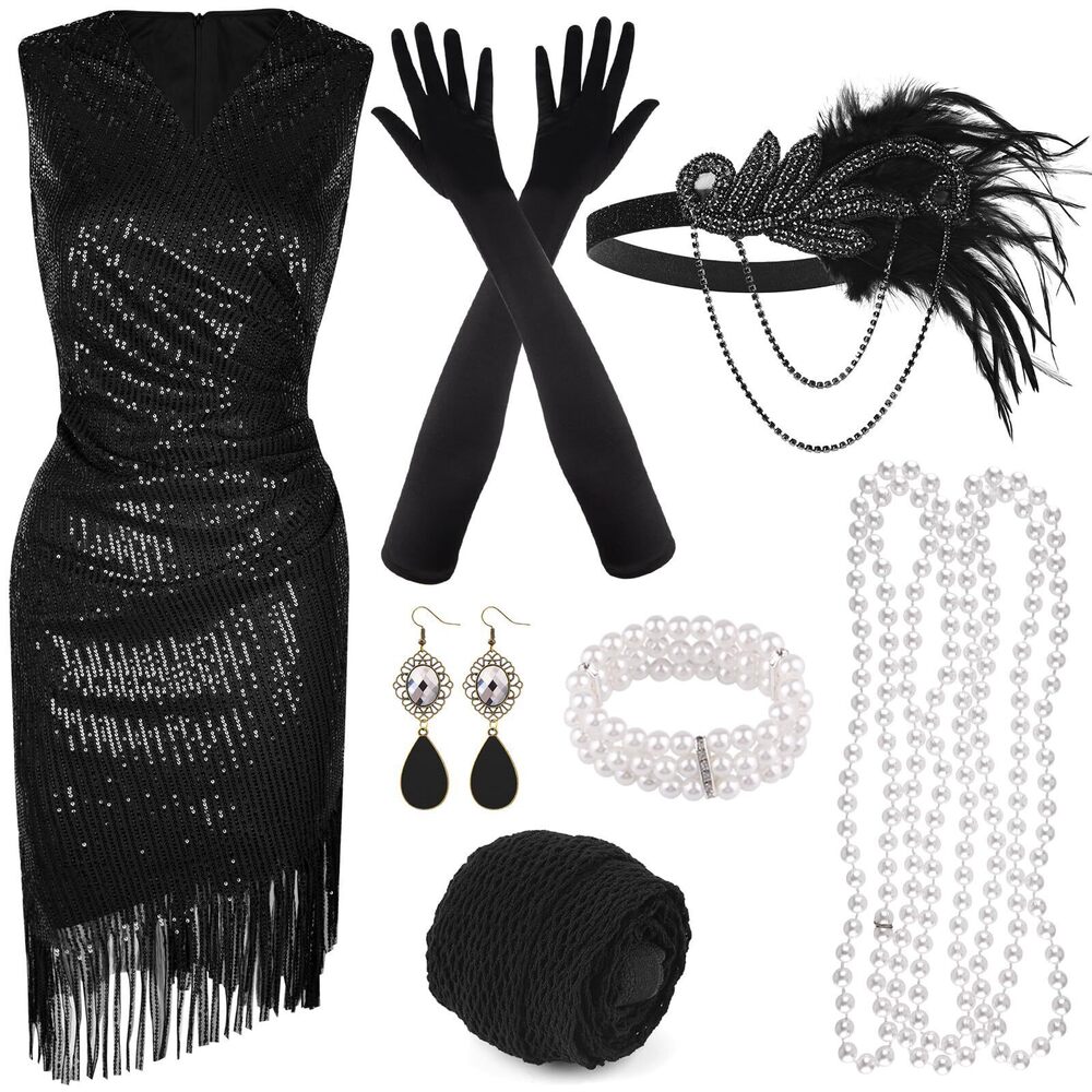 4137 1920s Sequin Beaded Fringed Dress With Roaring 20s